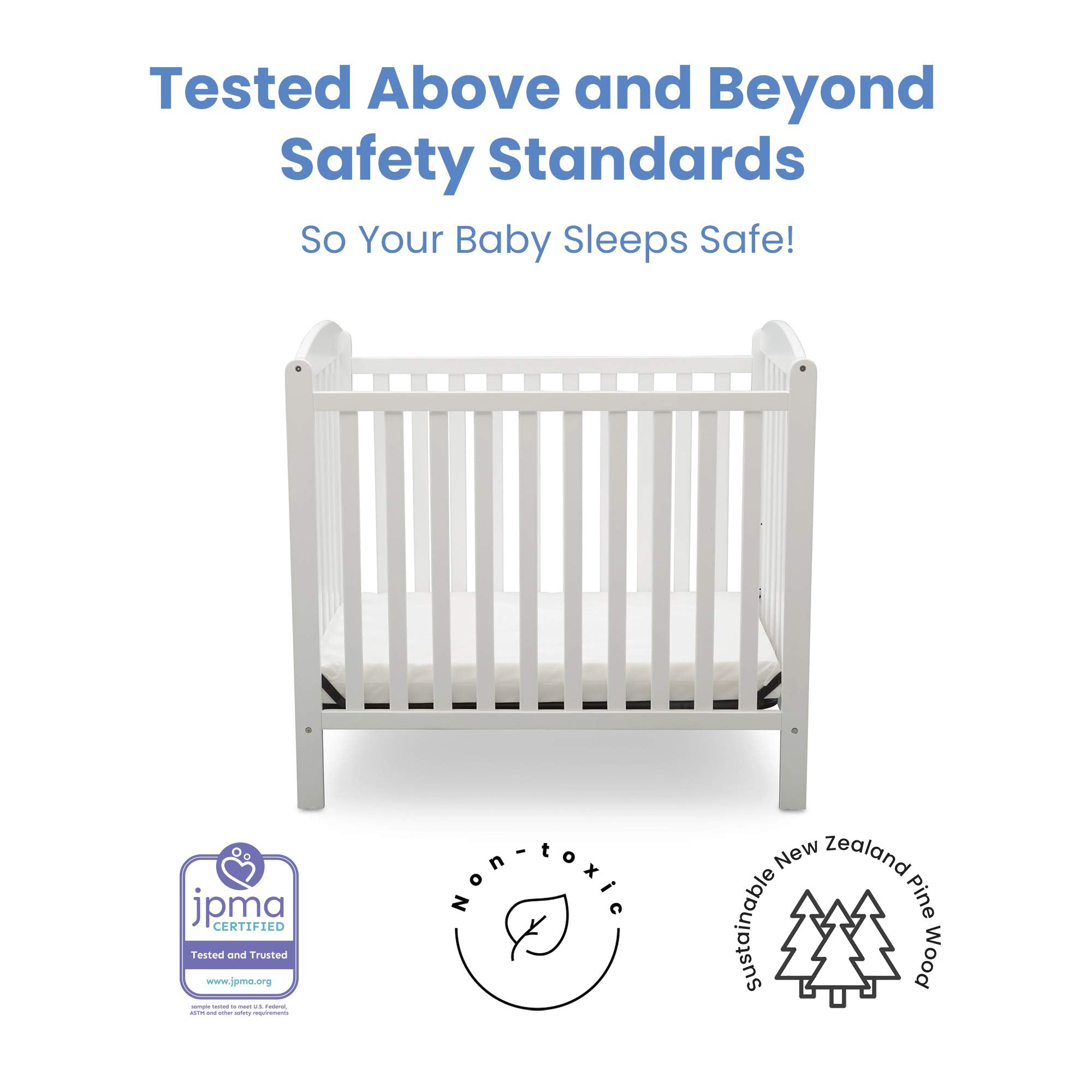 Delta Children Emery Mini Convertible Baby Crib With 2.75-Inch Mattress, Bianca White