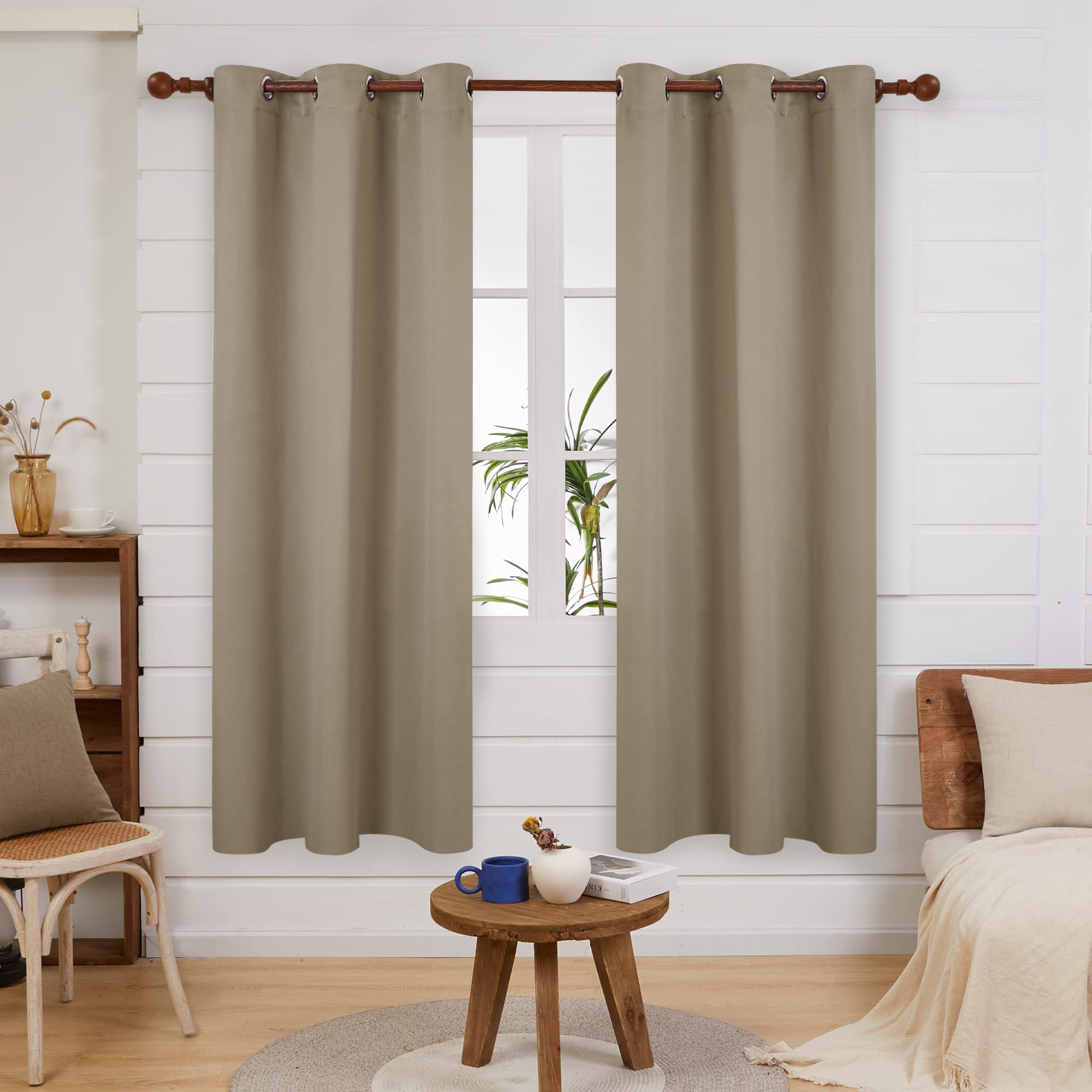 Deconovo Blackout Grommet Curtains – Thermal Insulated, Noise-Reducing, Sustainable & Easy-Care Drapes For Bedroom, Living Room & Office – Oeko-Tex Certified, Taupe, 42W X 63L Inch (Set Of 2)