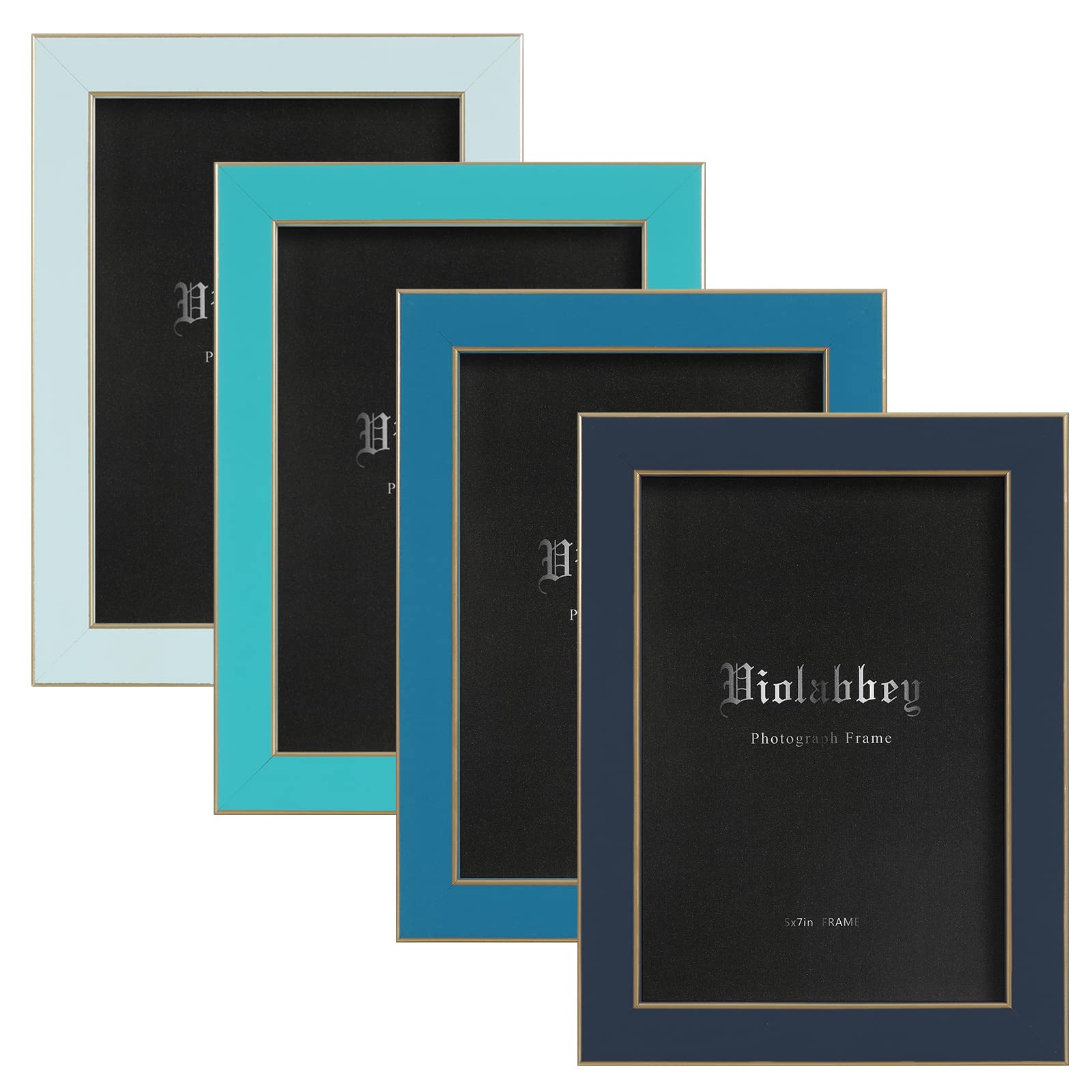 VIOLABBEY 5x7 Picture Frames Set of 4, Colorful Photo Frame of Modern Style, High Definition Tempered Real Glass, Wall Mounted o