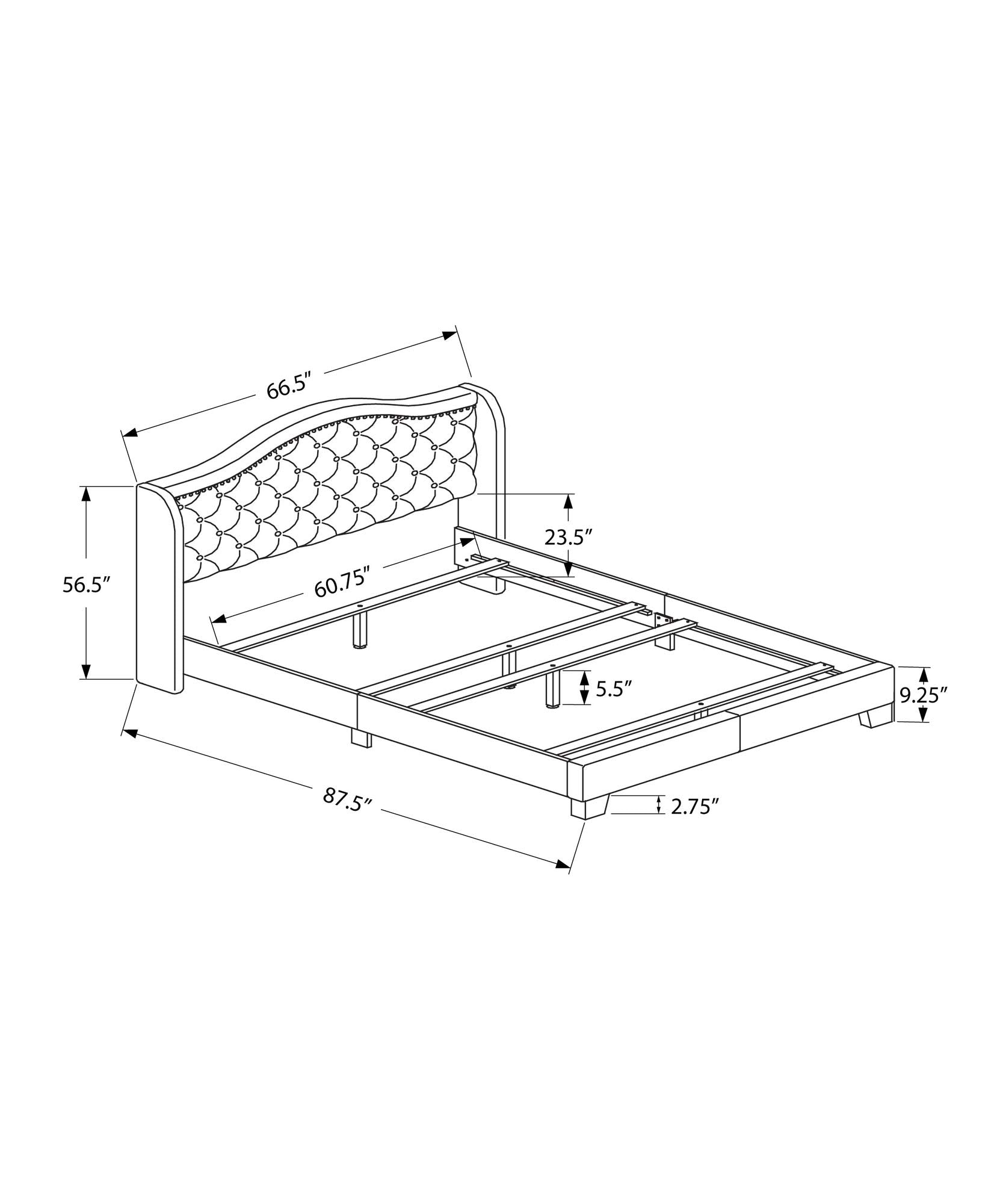 Monarch Specialties I Size/Grey Linen with Chrome Trim Queen Bed,