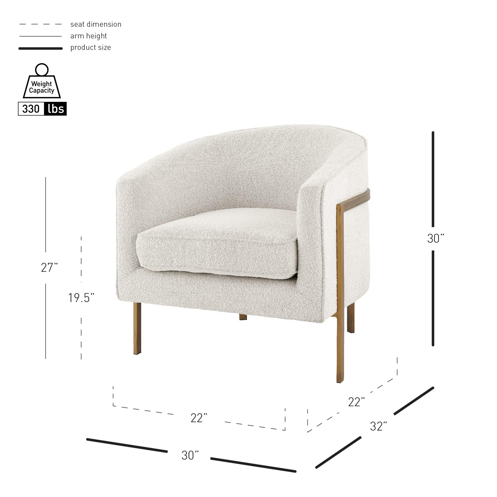 Npd Furniture And More Harrod Fabric Arm Antique Gold Legs Accent Chair, Beige