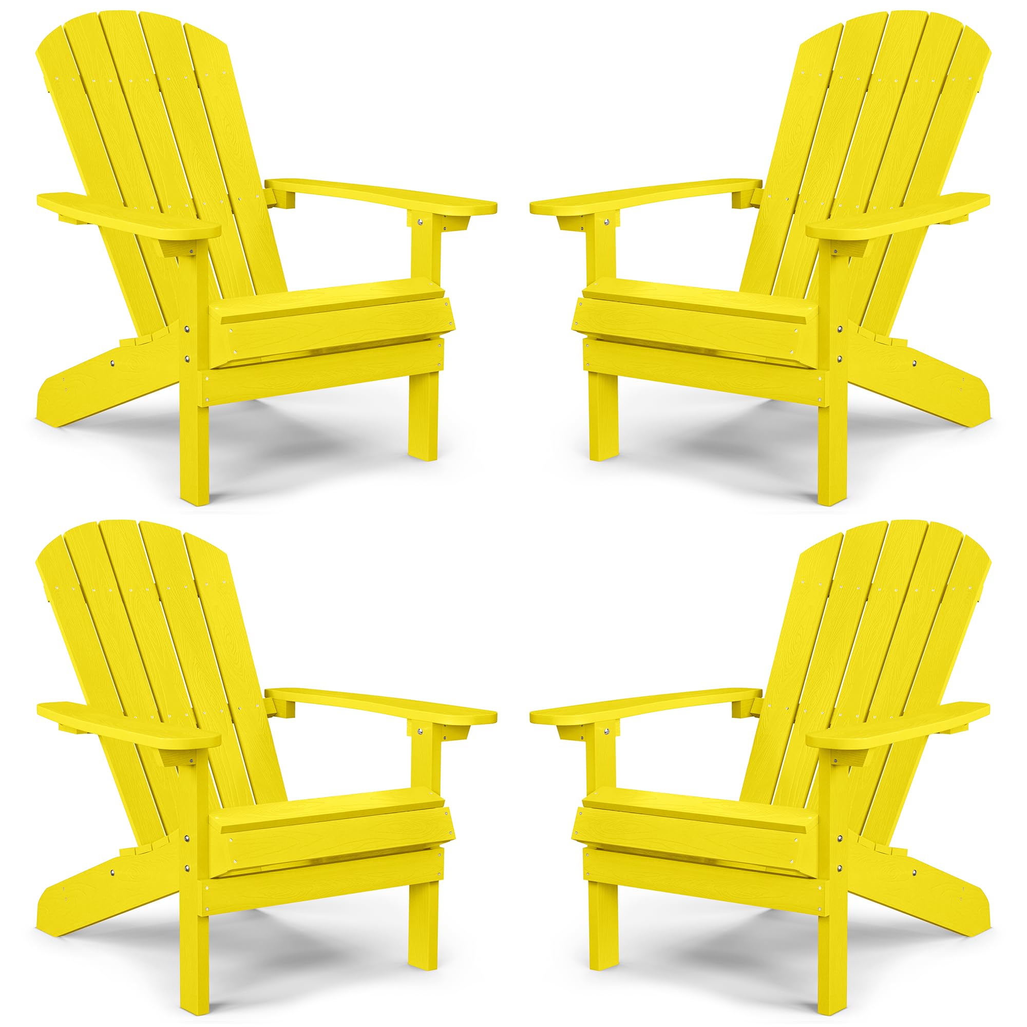 Yefu Adirondack Chairs Set Of 4 Plastic Weather Resistant-Yellow, Modern Poly Lumber Outdoor Chairs Like Real Wood, Widely Used In Outdoor, Patio, Deck, Outside, Fire Pit, Campfire Chairs