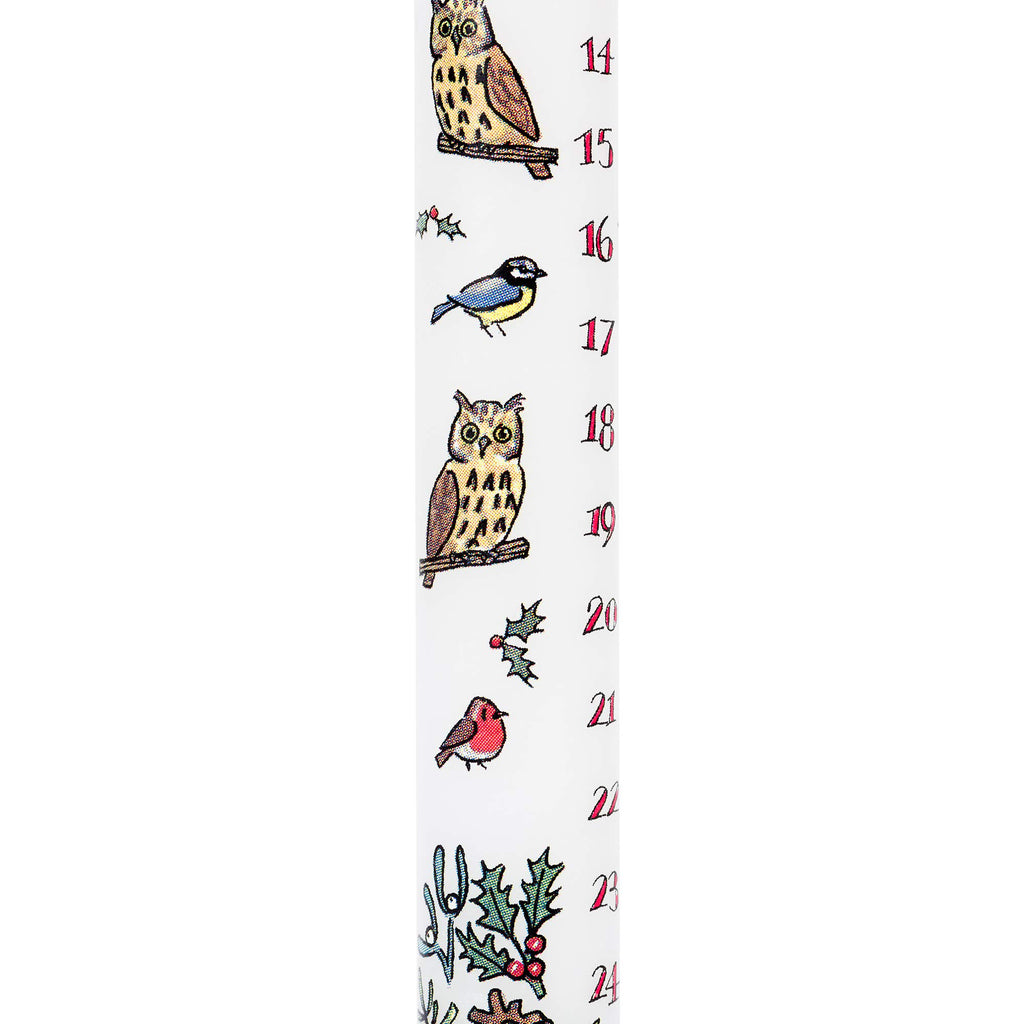 Alison Gardiner Christmas Advent Calendar Wax Dinner Candle 'Winter Birds' 12 Hours Burn Time Made In England
