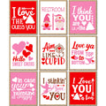 JarThenaAMCS 9Pcs Valentine s Day Wall Art Prints Bathroom Funny Wall Arts Decor Red Pink Heart Gnome Art Posters for Home Rest