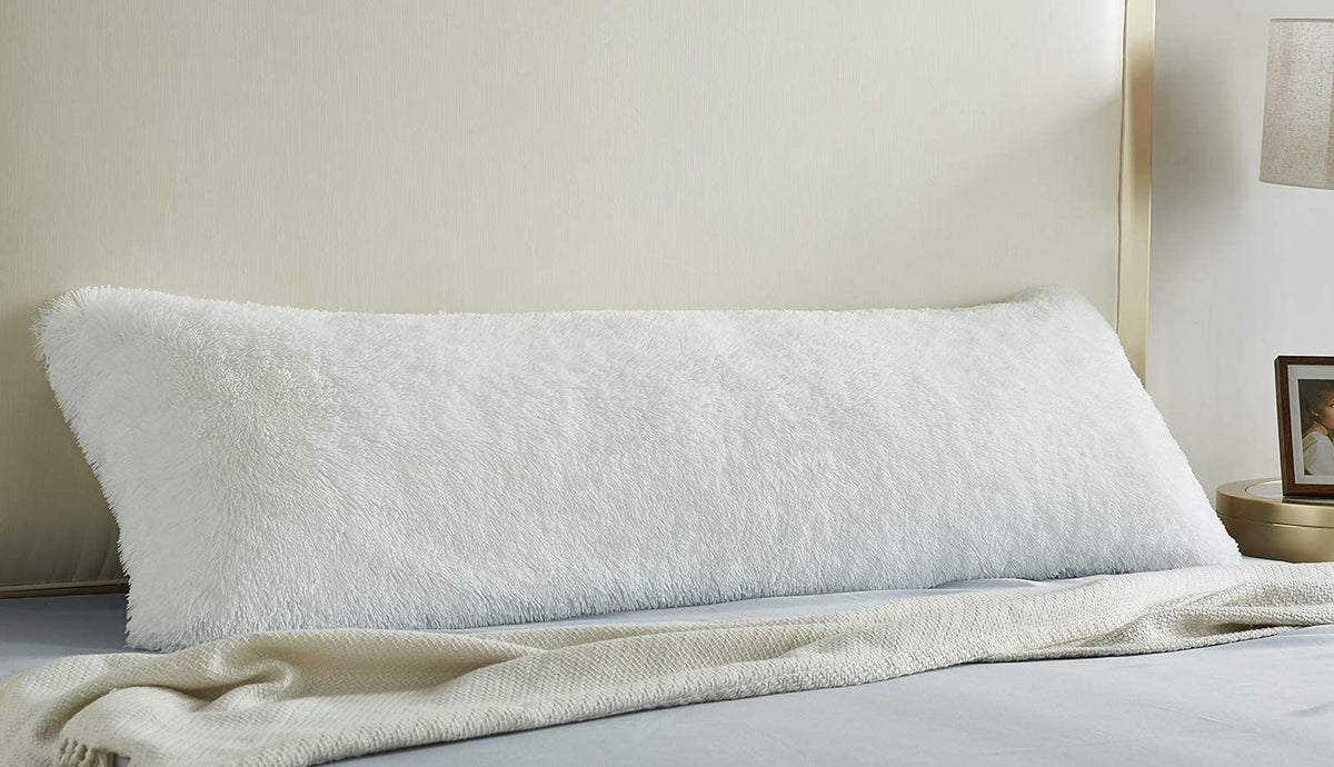 Coiza Body Pillow Cover, Big Plush Shaggy Luxury Ultra Soft Body Pillowcase With Zipper, Throw Body Pillow Cases (White, 21 * 54