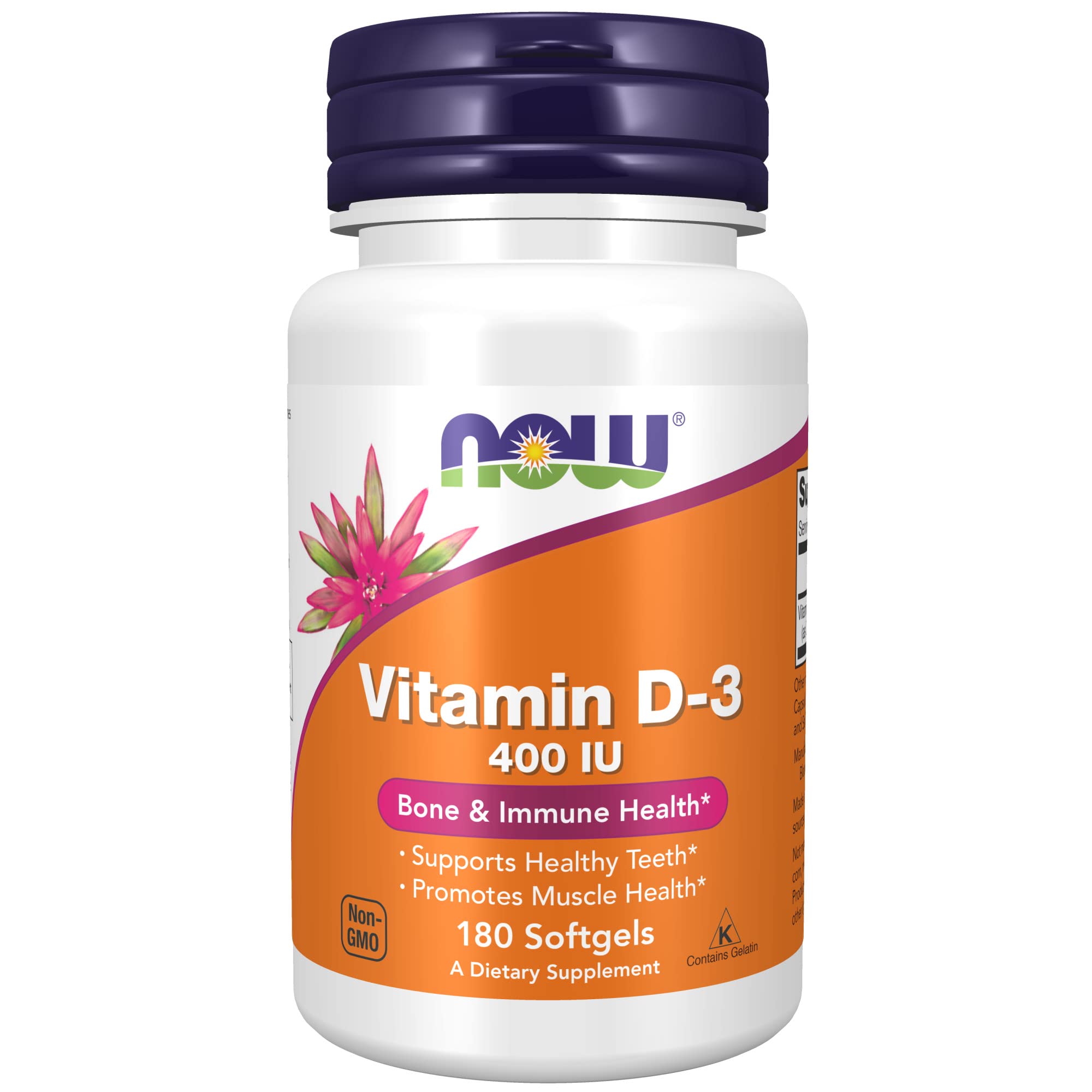 Now Supplements, Vitamin D-3 400 Iu, Strong Bones, Structural Support, 180 Softgels
