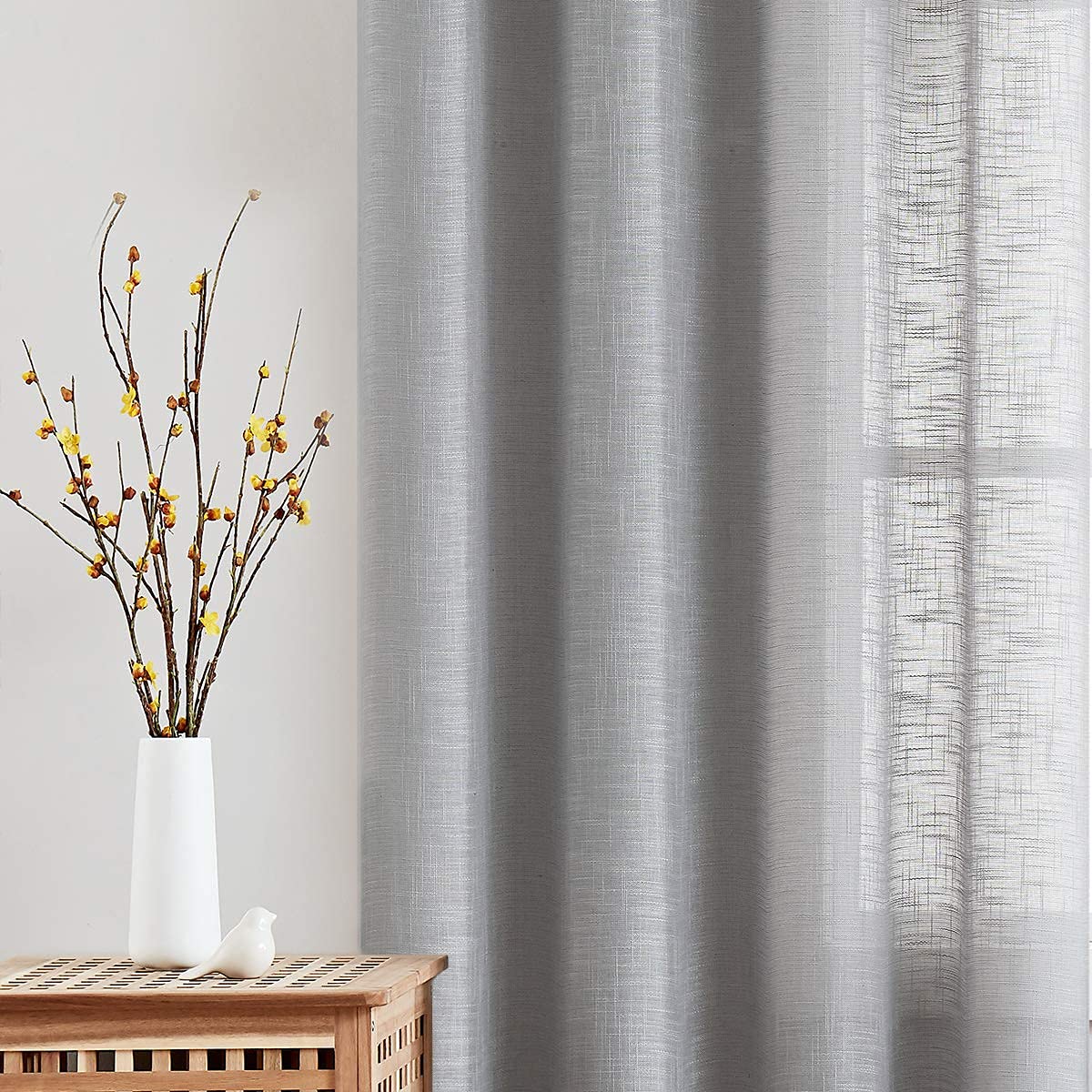 Fmfunctex Sheer Grey Curtains For Bedroom 96 Inches Long Semi-Sheer Drapes With Rich Linen Textured Window Treatment Set For Liv
