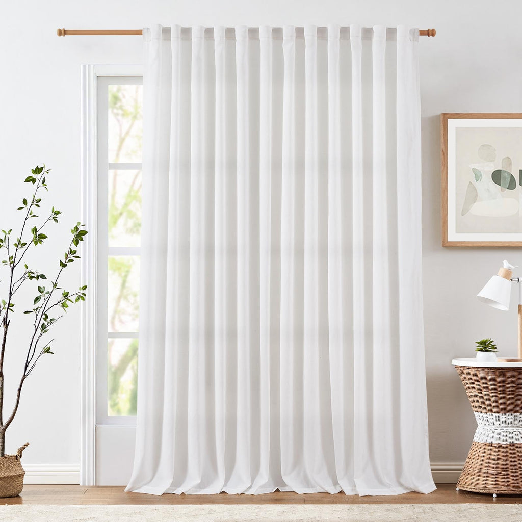 Jinchan Linen Blend White Curtain 96 Inch Length For Living Room Extra Wide For Room Divider Rustic Farmhouse Drape Rod Pocket Back Tab Light Filtering Bedroom Window Curtain 1 Panel Off White