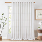Jinchan Linen Blend White Curtain 96 Inch Length For Living Room Extra Wide For Room Divider Rustic Farmhouse Drape Rod Pocket Back Tab Light Filtering Bedroom Window Curtain 1 Panel Off White