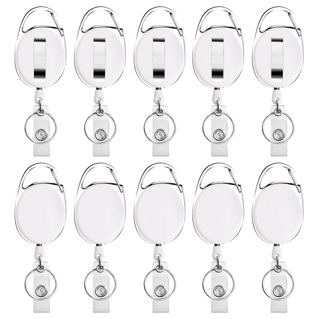 Retractable Badge Holder With Carabiner Reel Clip And Key Ring For Id Card Key Keychain Holders White 10 Pieces