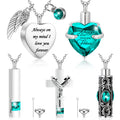 Fumete 5 Pcs Urn Necklace for Ashes Keepsake Cremation Heart Cross Cubic Jewelry for Ashes Stainless Steel Memorial Locket Ashes