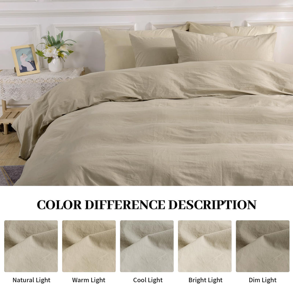 Nexhome Pro Duvet Cover Set 100% Washed Cotton Oversized King 120'X98' Linen Feel Textured Organic Natural 3 Pieces Bedding Set With Zipper Closure And Corner Ties, Breathable Soft (No Comforter)