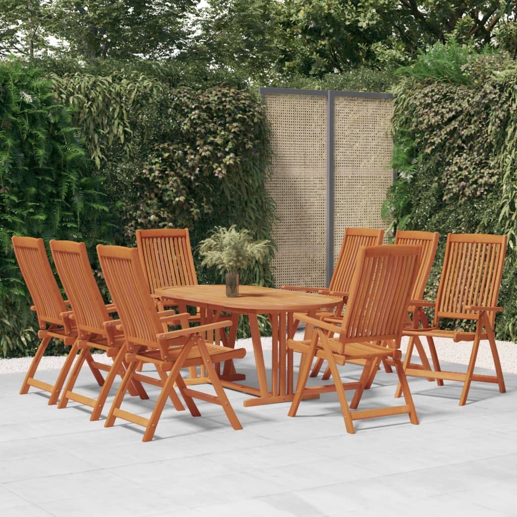 vidaXL Solid Wood Eucalyptus Folding Patio Chairs - Comfortable, Adjustable, and Foldable Outdoor Dining Seating - 8 Piece Set - Brown
