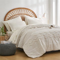 Kakijumn White Tufted Comforter Set King Size 7 Piece Bed In A Bag, Shabby Chic Boho Comforter And Sheet Set, Pom Pom Textured B