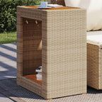 vidaXL Patio Side Table - Beige 23.6"x15.7"x29.5" - Durable Poly Rattan & Acacia Wood Top - Outdoor/Garden/Backyard Furniture