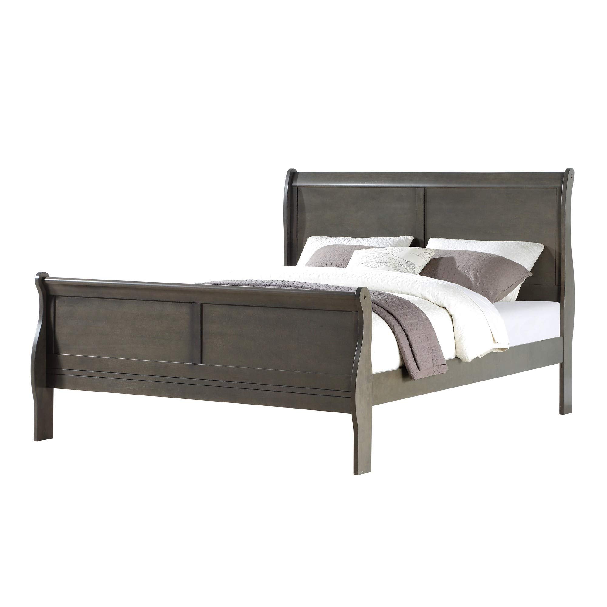 Benjara Sleigh Design Eastern King Size Bed With Rectangular Thin Legs, Gray