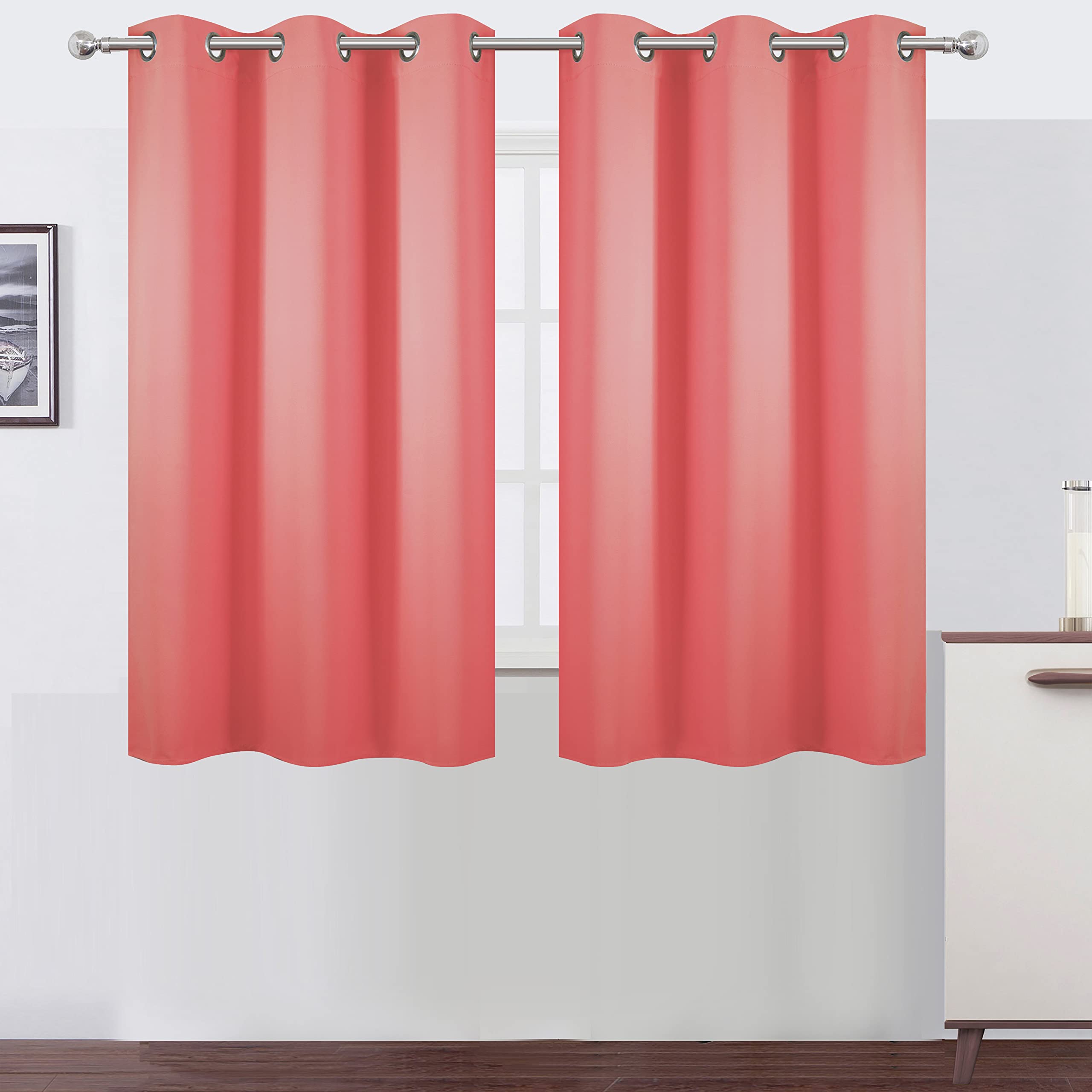 Lemomo Blackout Curtains 38 X 54 Inch/Coral Curtains Set Of 2 Panels/Thermal Insulated Room Darkening Bedroom Curtains