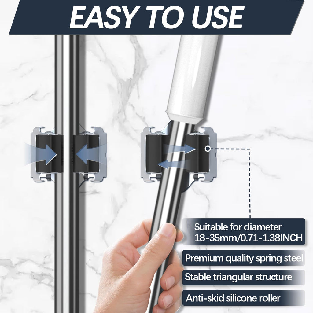 3-H Mop And Broom Holder, Broom Hanger 10 Pack, Broom Holder Wall Mount For Hanging And Organizing Shovel,Rake,Brush,Yard Tools In Kitchen,Laundry Room,Bathroom,House(Black)