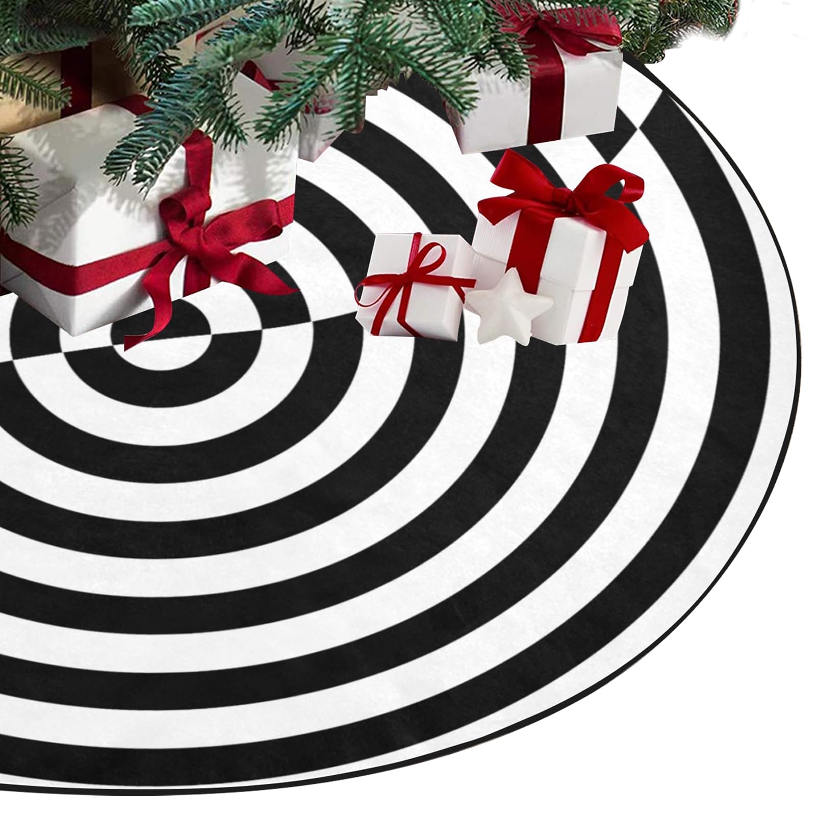 M YESCUSTOM Halloween Tree Skirt Black White Stripe Tree Mat 48' Christmas Tree Skirt for Holiday New Year Thanksgiving Xmas Pa