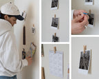 20 Pack Mini Self Adhesive Clips For Pictures - Beige Wood Clip Photo Holders For Wall, Poster Hanger, Photo Cards Hanging Displ