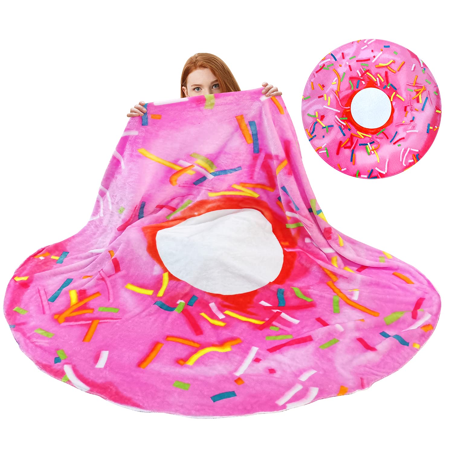 Donut Blanket, Novelty Round Blanket, Blanket Food Pattern For Adult And Kids, Funny And Soft Flannel Donut Plush Blanket For In