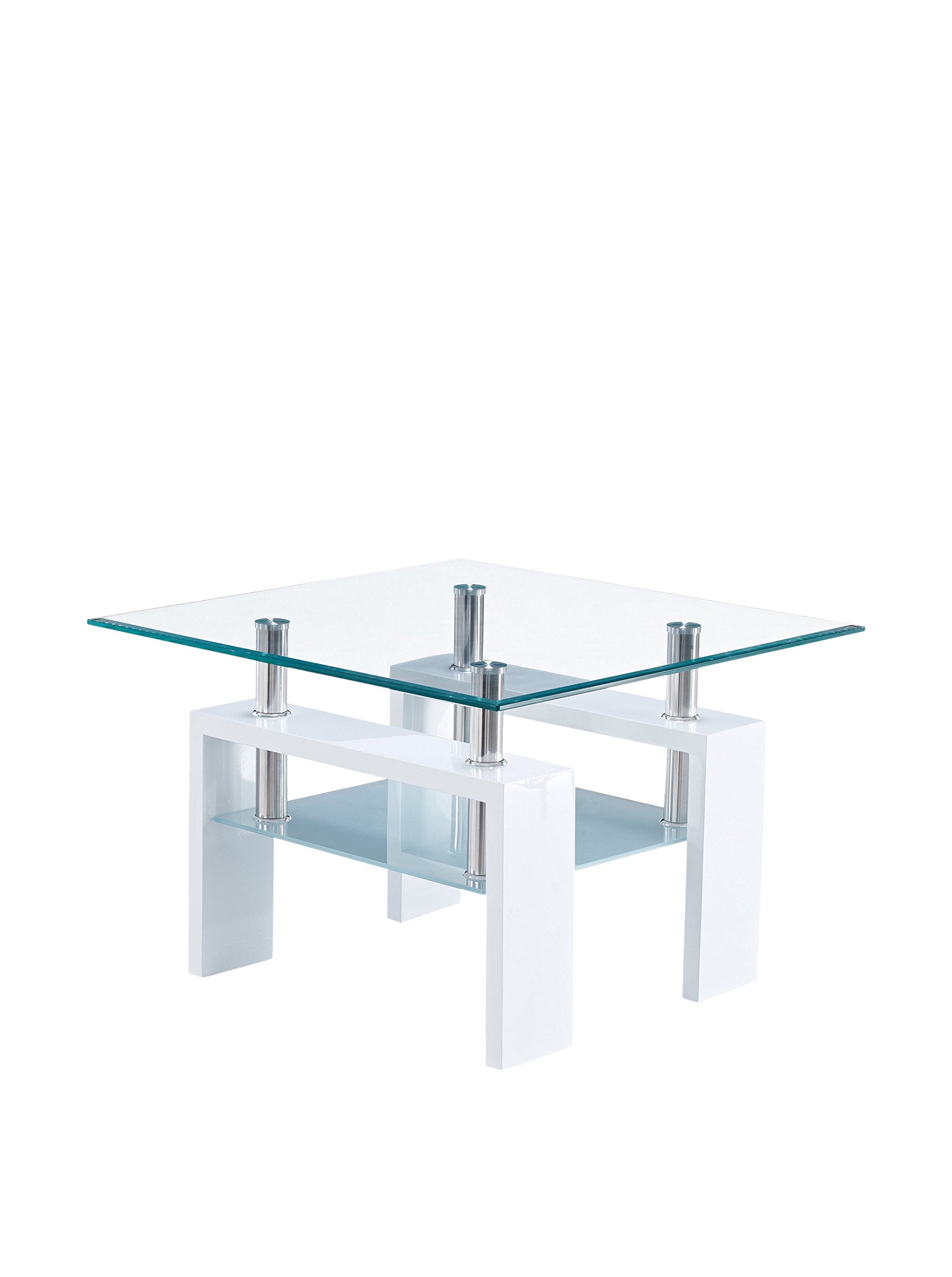 Global Furniture USA Global Furniture Clear/Frosted Occasional End Table with Glossy White Legs