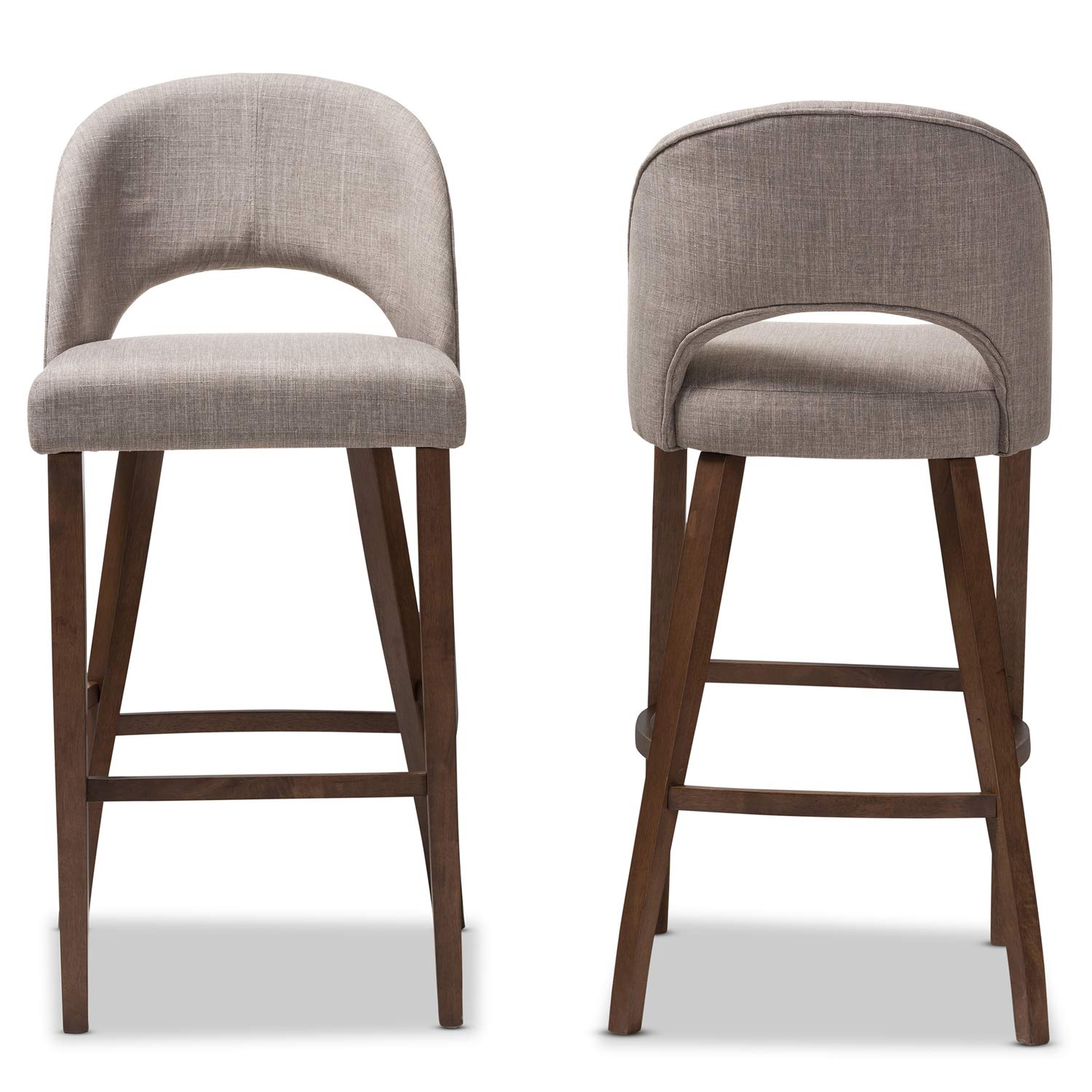 Baxton Studio Melrose Mid-Century Modern Light Grey Fabric Upholstered Walnut Finished Wood Bar Stool Set Grey/Qty 2/Medium Wood/Mid-Century/Fabric Polyester 100%&quot;/Rubber Wood/Foam