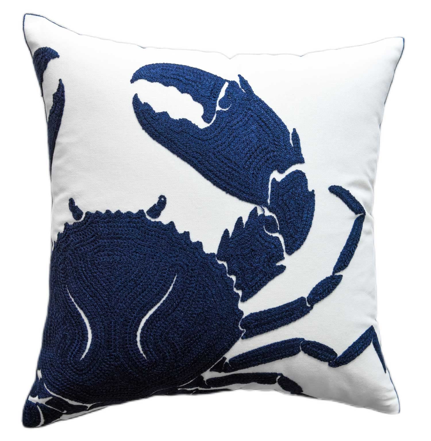 Decopow Embroidered Crab Throw Pillow Cover,Square 18 Inches Decorative Crab Canvas Pillow Cover For Nautical Style Deco By (Nav