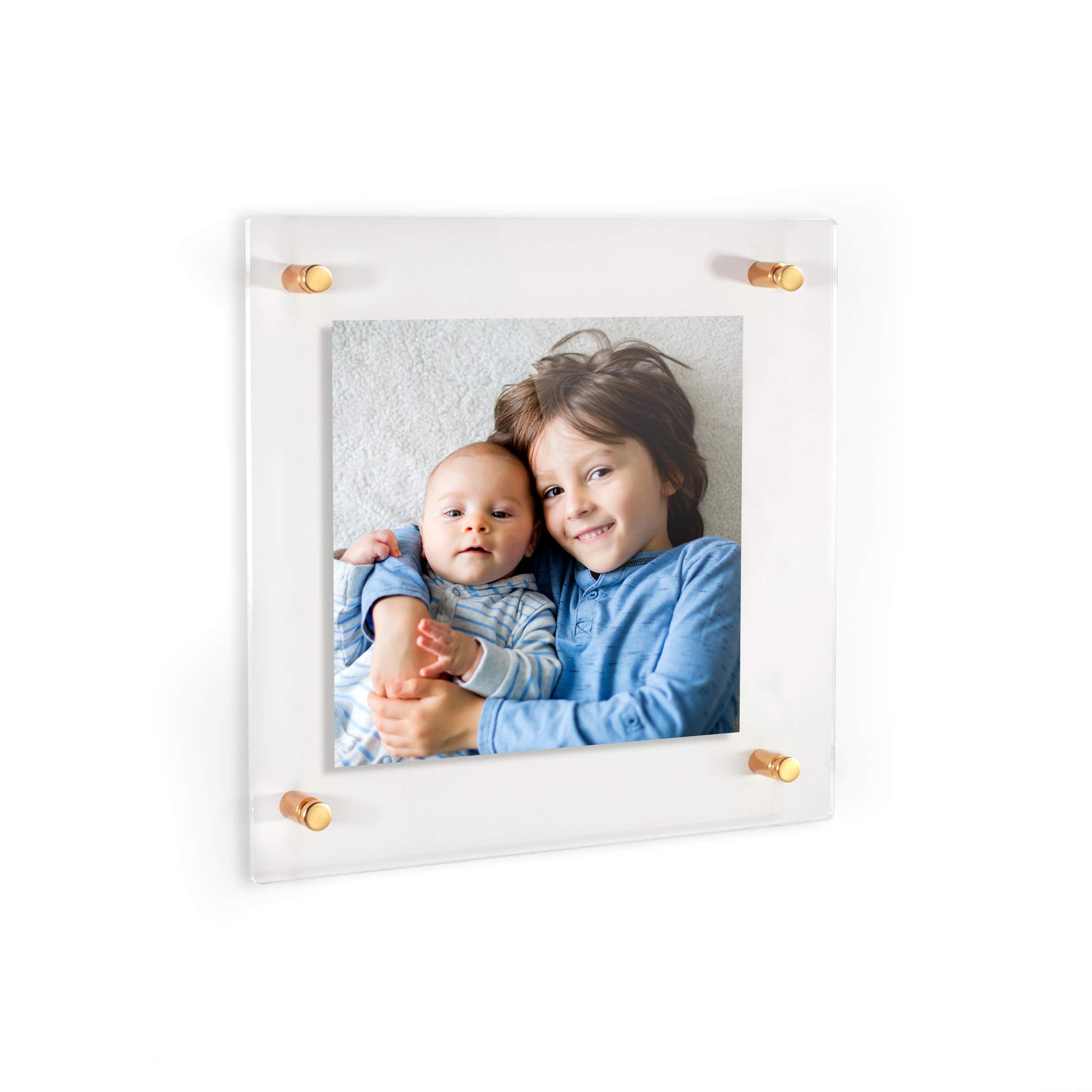 ArtToFrames Floating Acrylic Frame for Pictures Up to 16x16 inches (Full Frame is 20x20) with Gold Standoff Wall Mount Hardware,