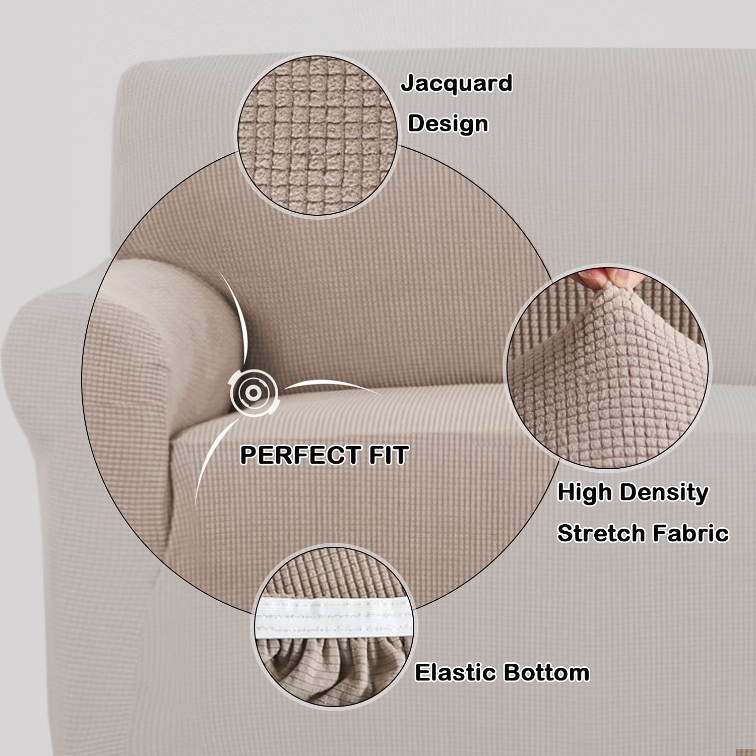 Turquoize Stretch Sofa Slipcover Chair Slipcover 1 Piece Chair Covers For Living Room Armchair Covers Slipcovers With Jacquard Fabric And Elastic Bottom Pet Furniture Protector (Armchair, Khaki)