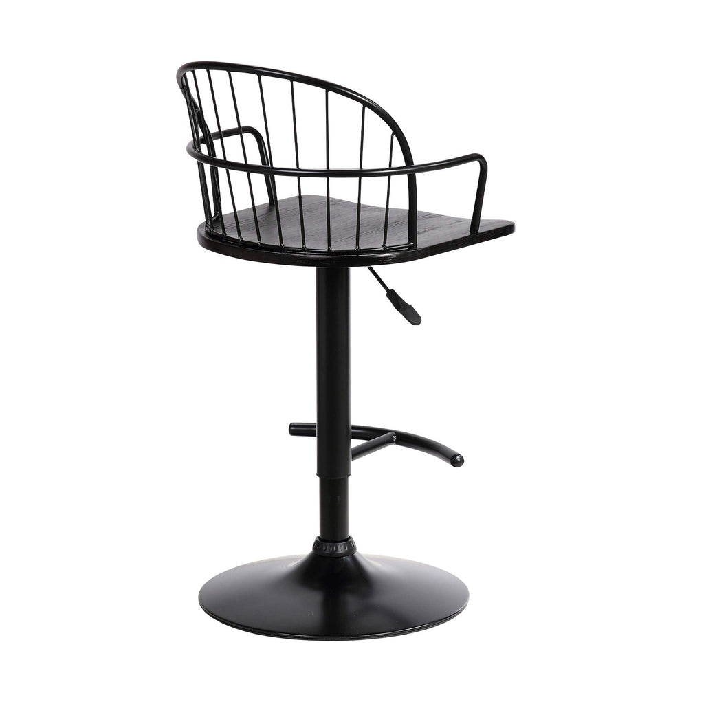 Armen Living Edward Adjustable Black Wood and Metal Barstool