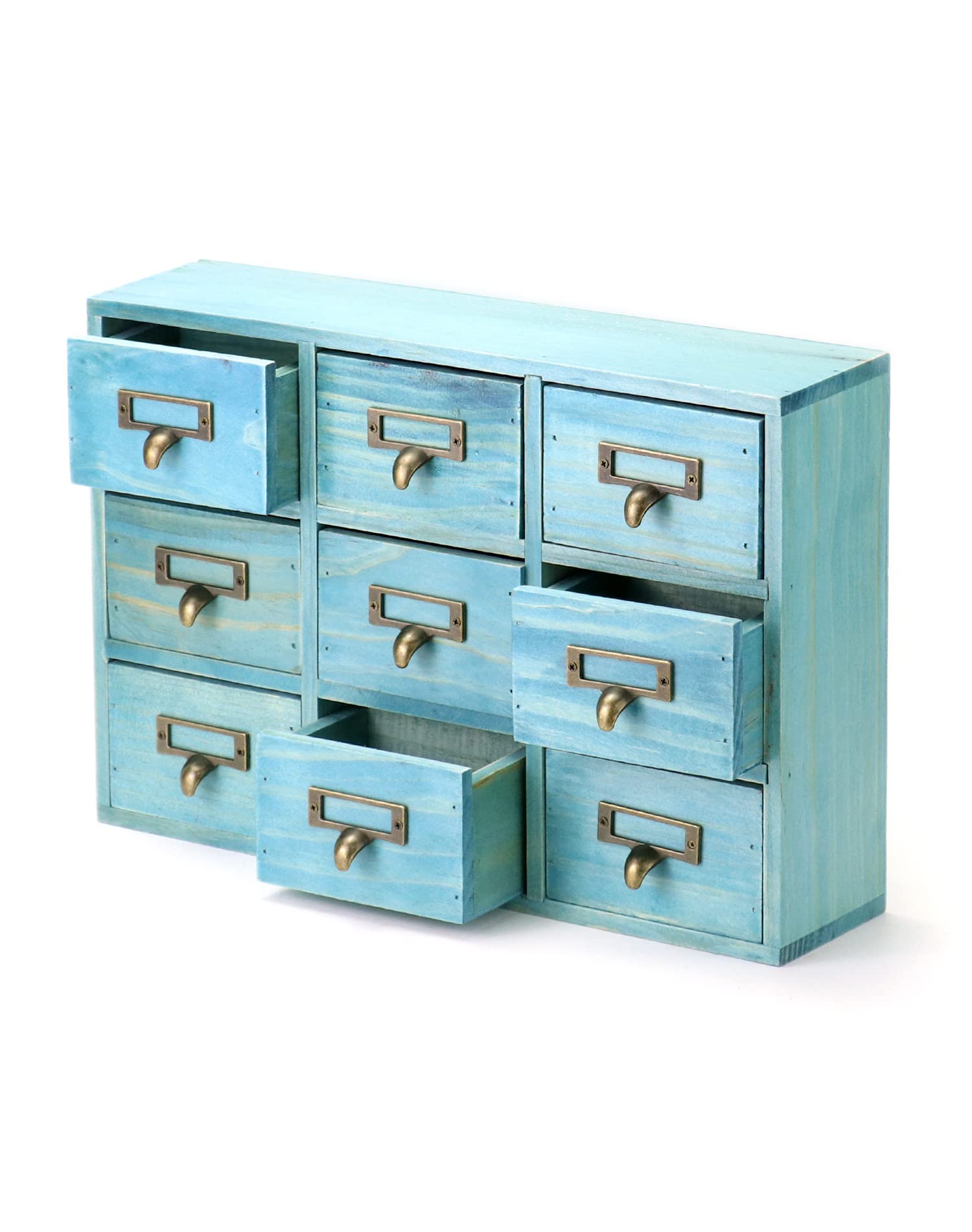 QWORK Desk Drawer Organizer, Wooden Vintage Apothecary Cabinet with 9 Drawers, Home Office & Tea & Dresser Bedroom Organization 