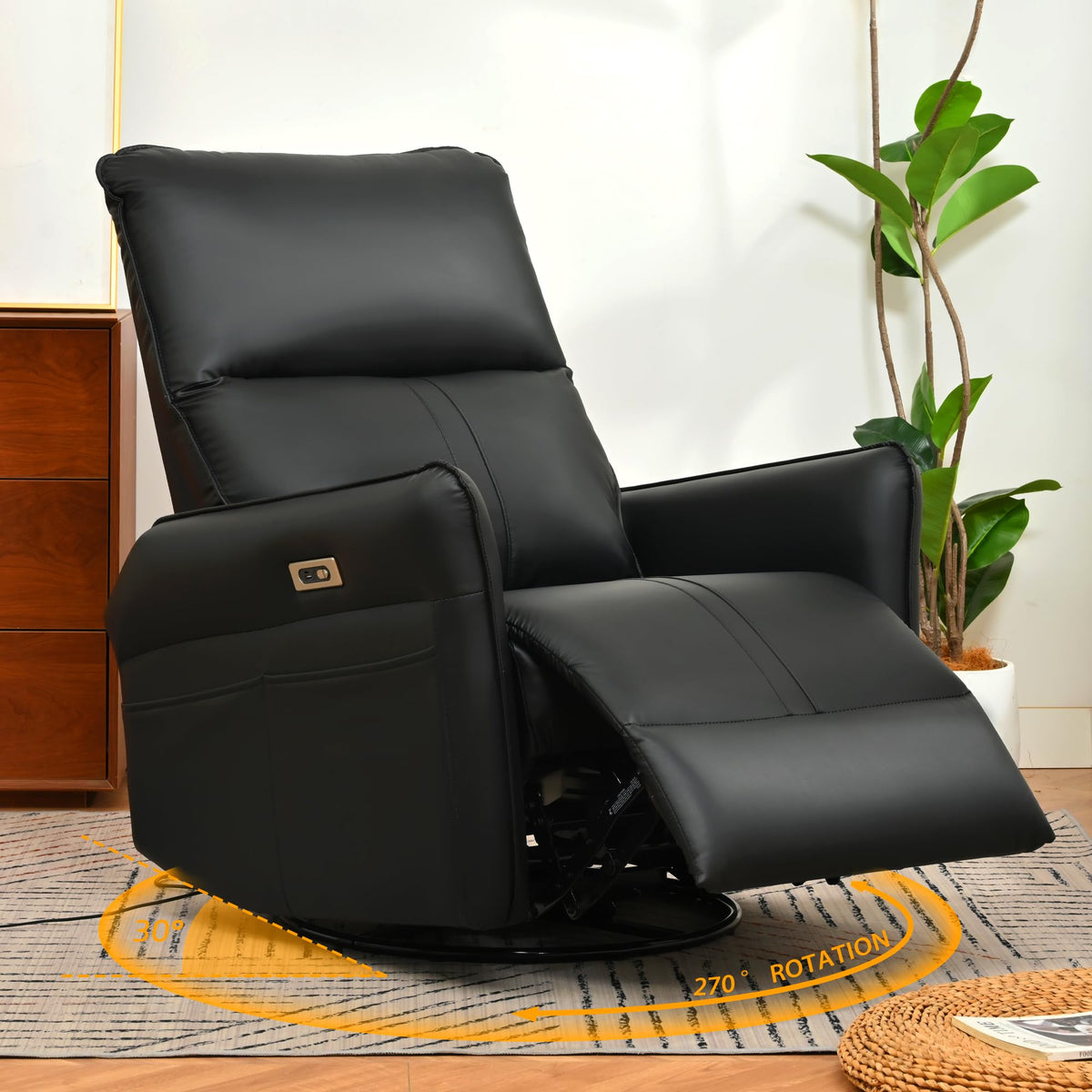 Qkff Power Swivel Rocker Recliner Chair For Nursery, Upholstered 270 Swivel Glider Chair With Usb Ports, Power Recliners For Sma