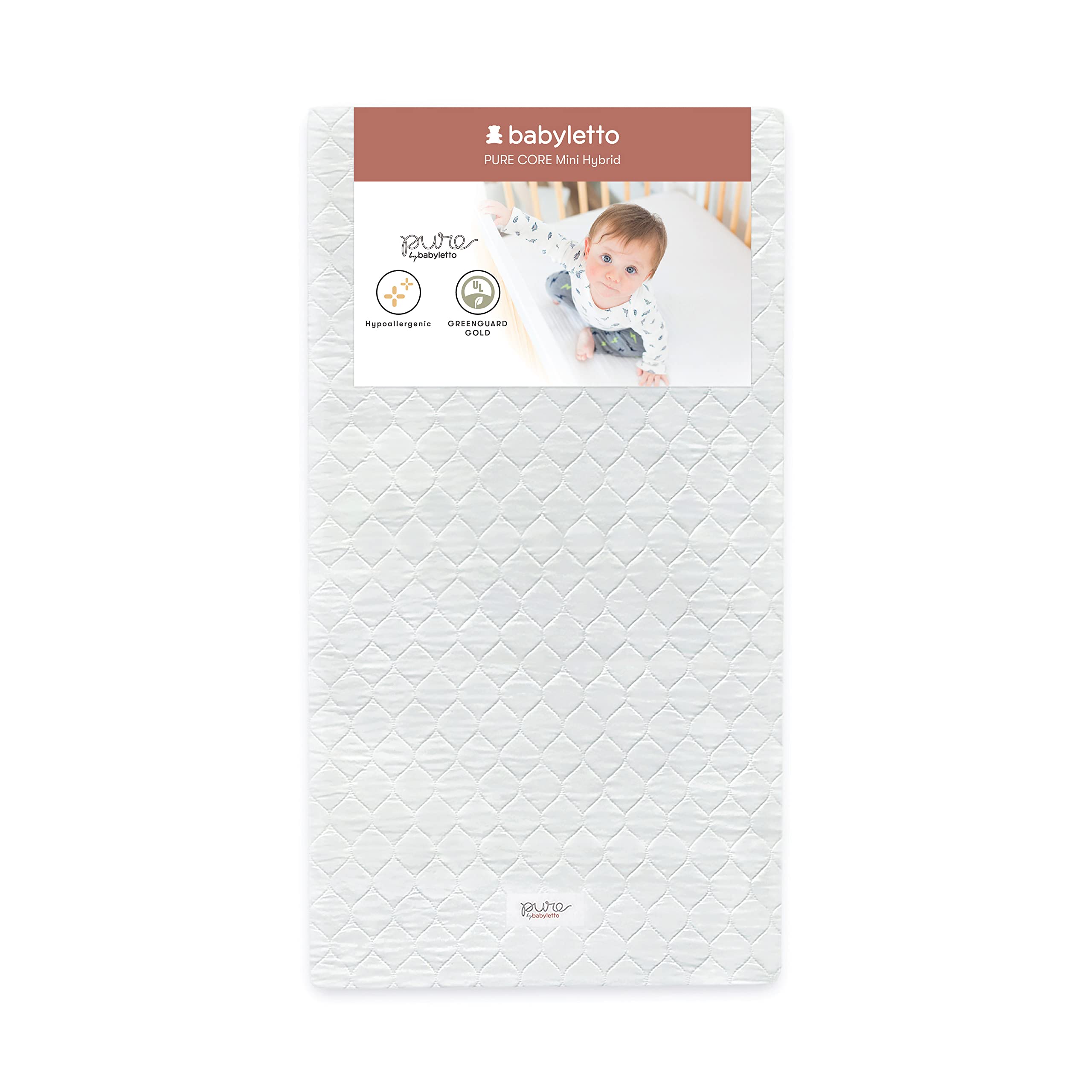 Babyletto Pure Core Mini Crib Mattress, Hybrid Waterproof Cover, Lightweight, Greenguard Gold Certified