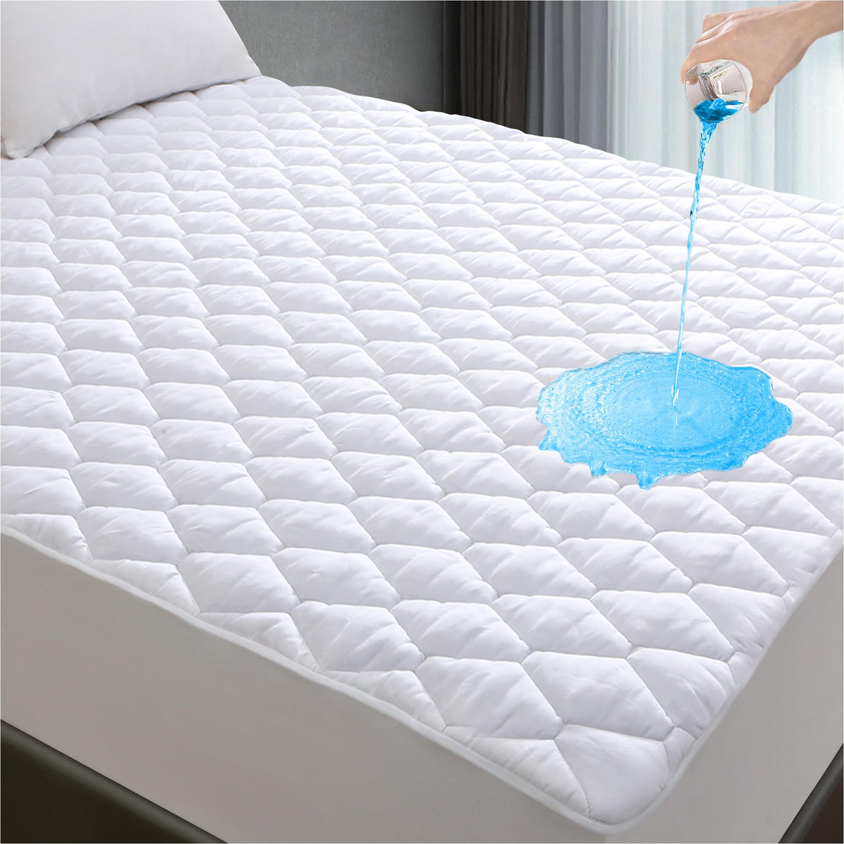 Lunsing Queen Mattress Protector, Soft Breathable Waterproof Queen Size Mattress Pad Cover, 6-18 Inches Deep Pocket, White