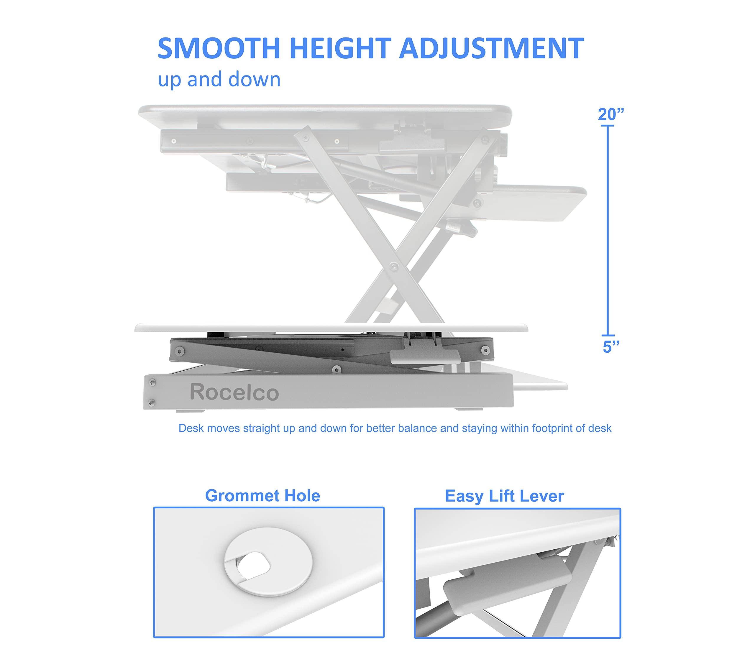 Rocelco 40" Large Height Adjustable Standing Desk Converter with Dual Monitor Stand BUNDLE - Quick Sit Stand Up Computer Workstation Riser - Retractable Keyboard Tray - White (R DADRW-40-DMS)