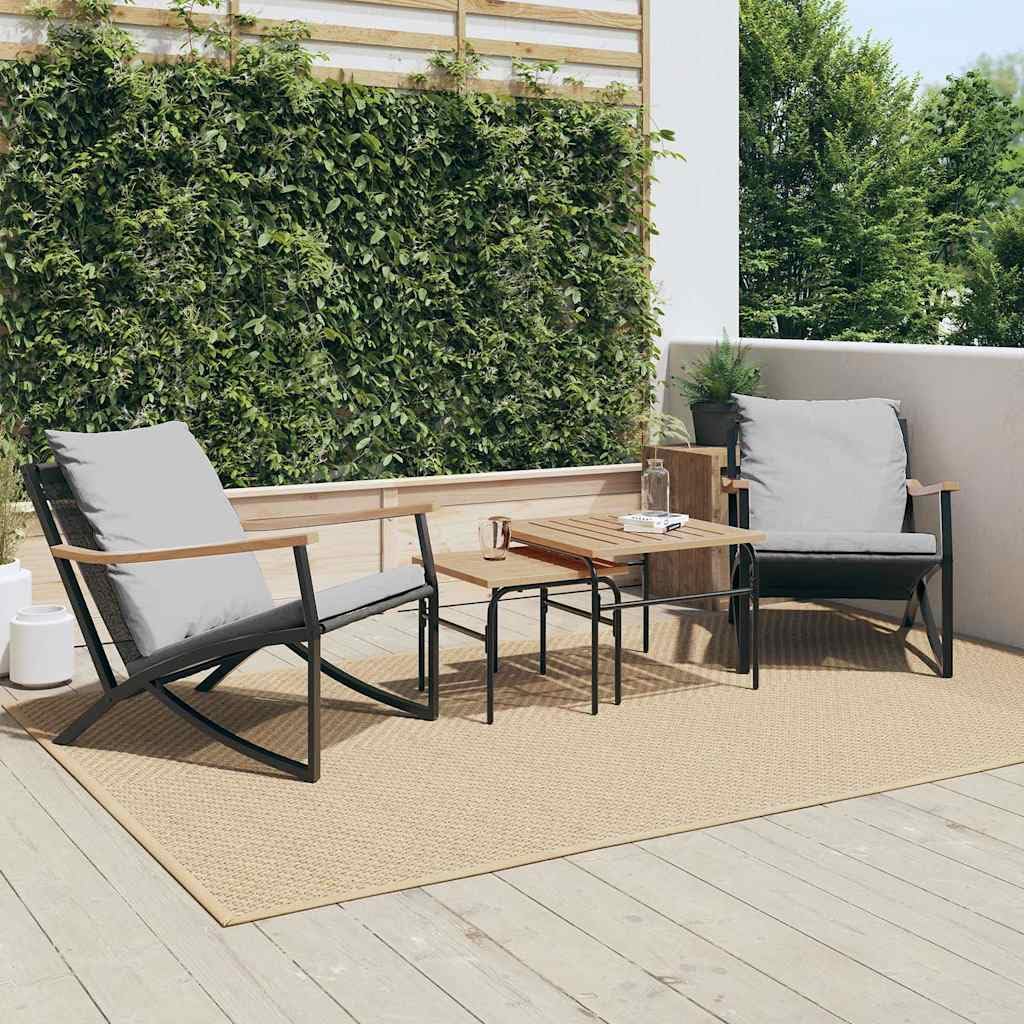 vidaXL 4-Piece Balcony Furniture Set with Light Gray Cushions - Black Steel Frame Chairs and Coffee Tables for Patio/Garden/Deck