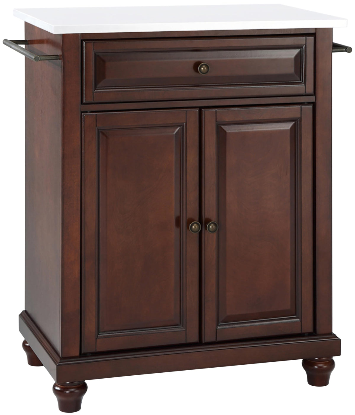 Crosley Furniture Cambridge Stone Top Small Portable Rolling Kitchen Island Storage Cart, Microwave Stand, Mahogany