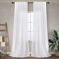 White Farmhouse Curtains 108 Inches Long For Living Room 2 Panel Set Back Tab Pocket Drape Light Reducing Semi Privacy Sheer Lin