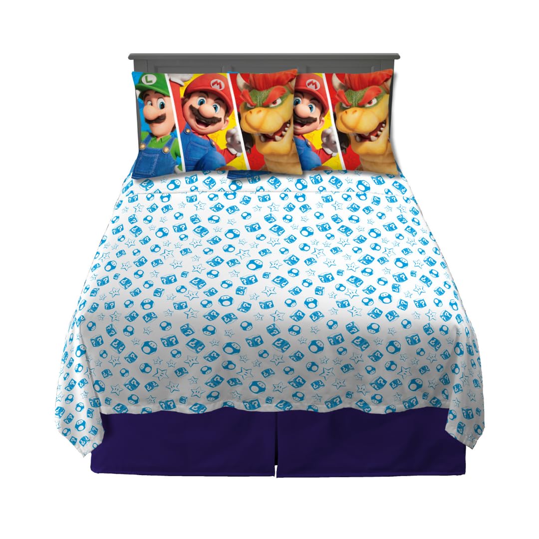 Franco The Super Mario Bros. Movie Kids Bedding Super Soft Microfiber Sheet Set, Full, (Officially Licensed Product)