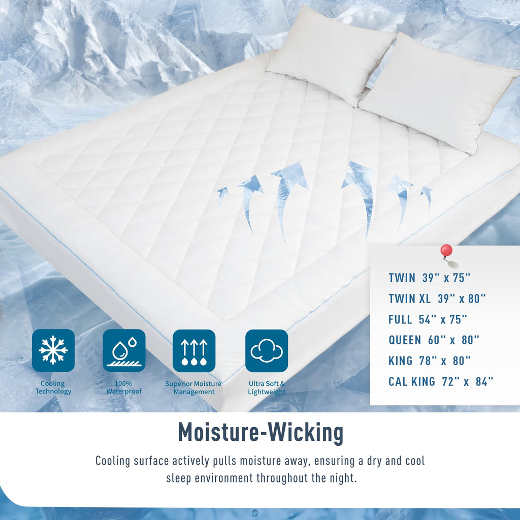 Homtec Cooling Mattress Pad California King Size Mattress Cover Waterproof Quilted Mattress Protector Extra Deep Pocket 18-22''