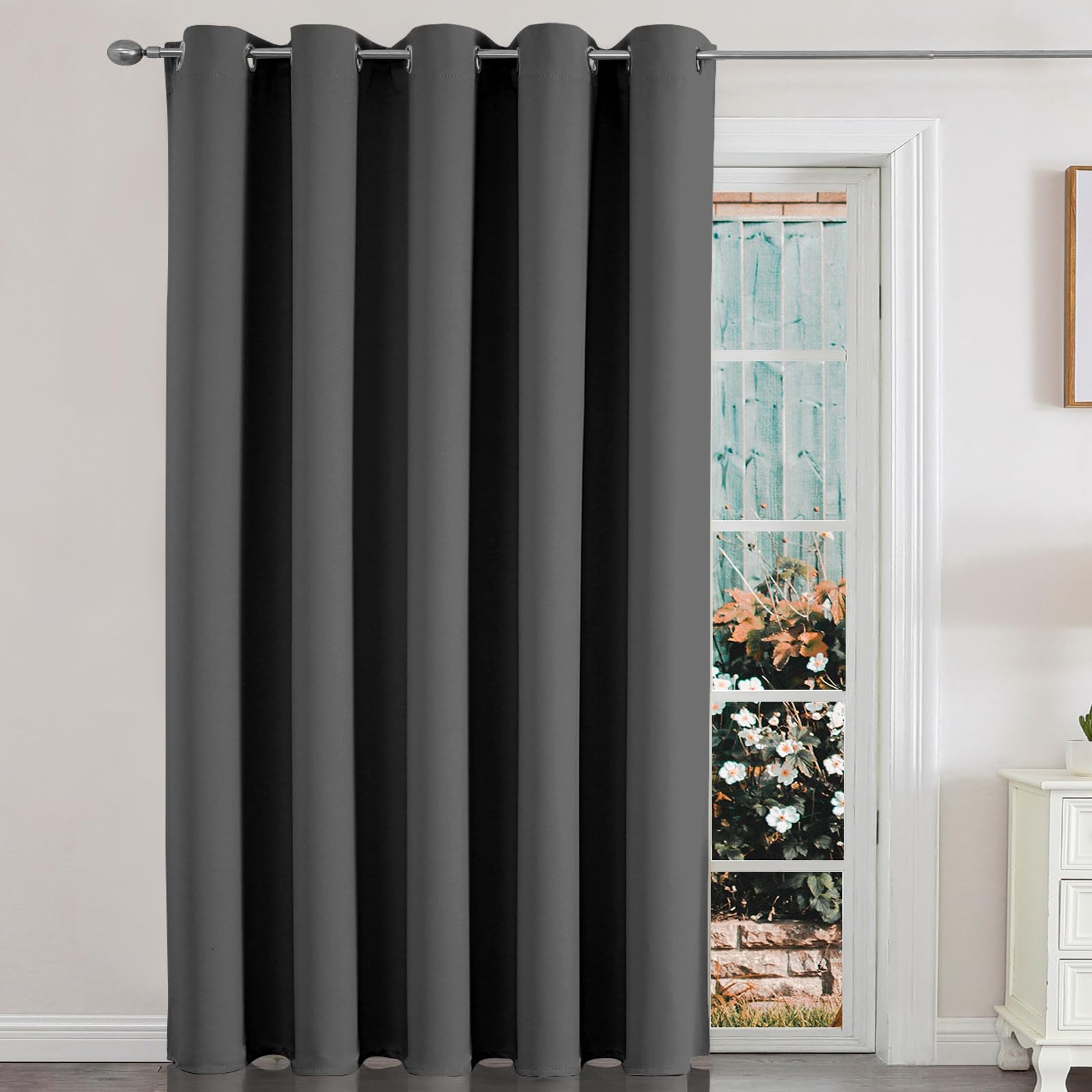 Joydeco Sliding Door Curtains, Dark Grey Curtains 70 X 108 Inches, Extra Wide Curtains For Patio Sliding Door Living Room, Room