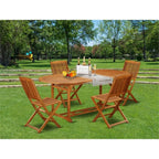 East West Furniture Bscm5Cwna Beasley 5 Piece Outdoor Patio Dining Sets Includes An Oval Acacia Wood Table And 4 Folding Side Chairs, 36X78 Inch, Natural Oil