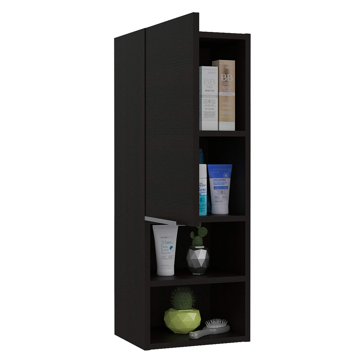 DEPOT E-SHOP Savona Single Privacy Door Medicine Cabinet with 2 External Shelves and 2 Interior Shelves, 32&quot; H, Black, Bathroom