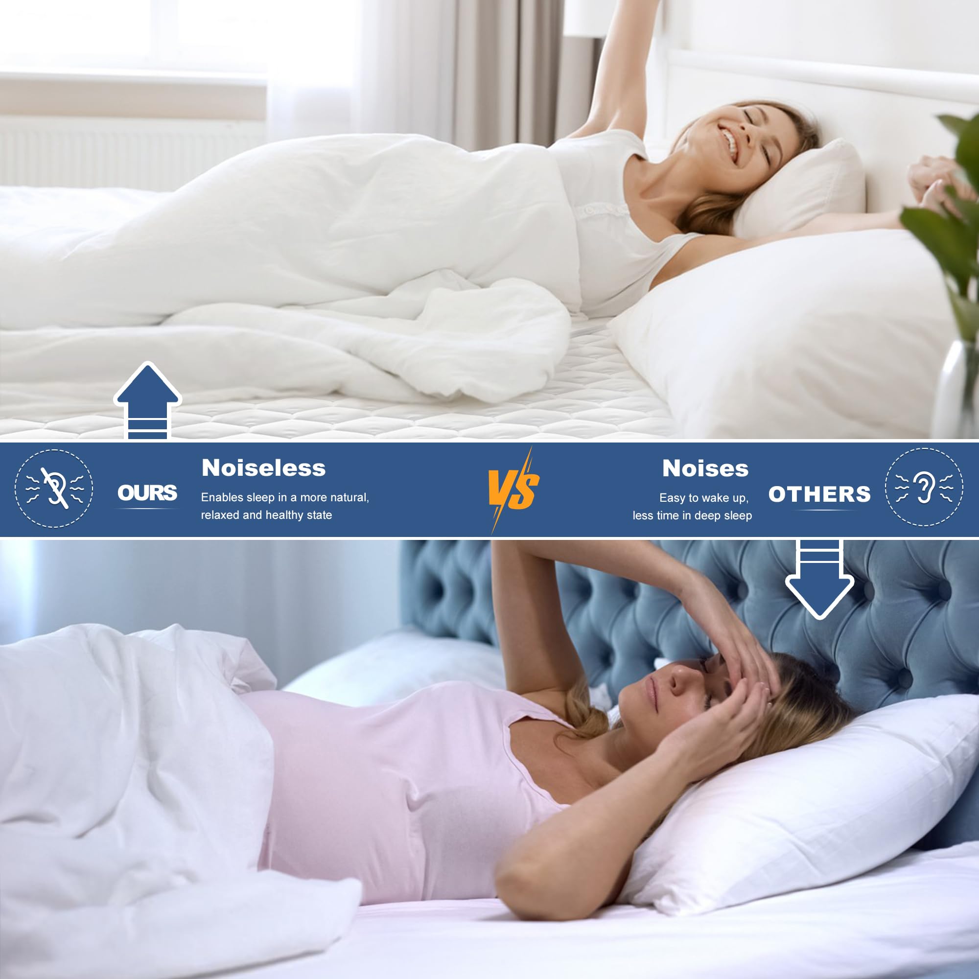 Grt Queen Mattress Protector Waterproof, 100% Waterproof Quilted Fitted Mattress Pad, Noiseless Hollow Cotton Mattress Cover, Fi