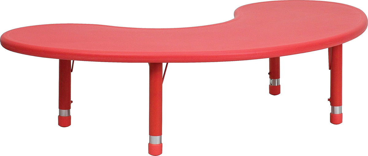 Flash Furniture 35''W x 65''L Half-Moon Red Plastic Height Adjustable Activity Table