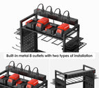 CECCEI Power Tool Organizer Cart with Charging Station, Rolling Garage Storage, Black Metal