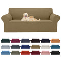 2025 New Stretch Sofa Slipcovers Couch Cover For 3 Cushion Furniture Protector Sofa Covers With Elastic Bottom Jacquard Fabric Small Checks For Pets, Kids -Sofa, Tan