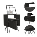 Nightstand 22&Quot; H, 1 Open Shelf, Single Door Cabient, Hairpin Legs, Black