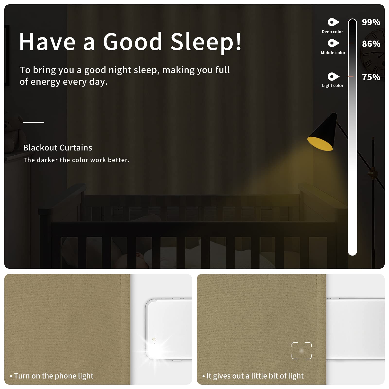 Easy-Going Blackout Curtains For Bedroom, Solid Thermal Insulated Grommet And Noise Reduction Window Drapes, Room Darkening Curtains For Living Room, 2 Panels(42X84 In, Tan)